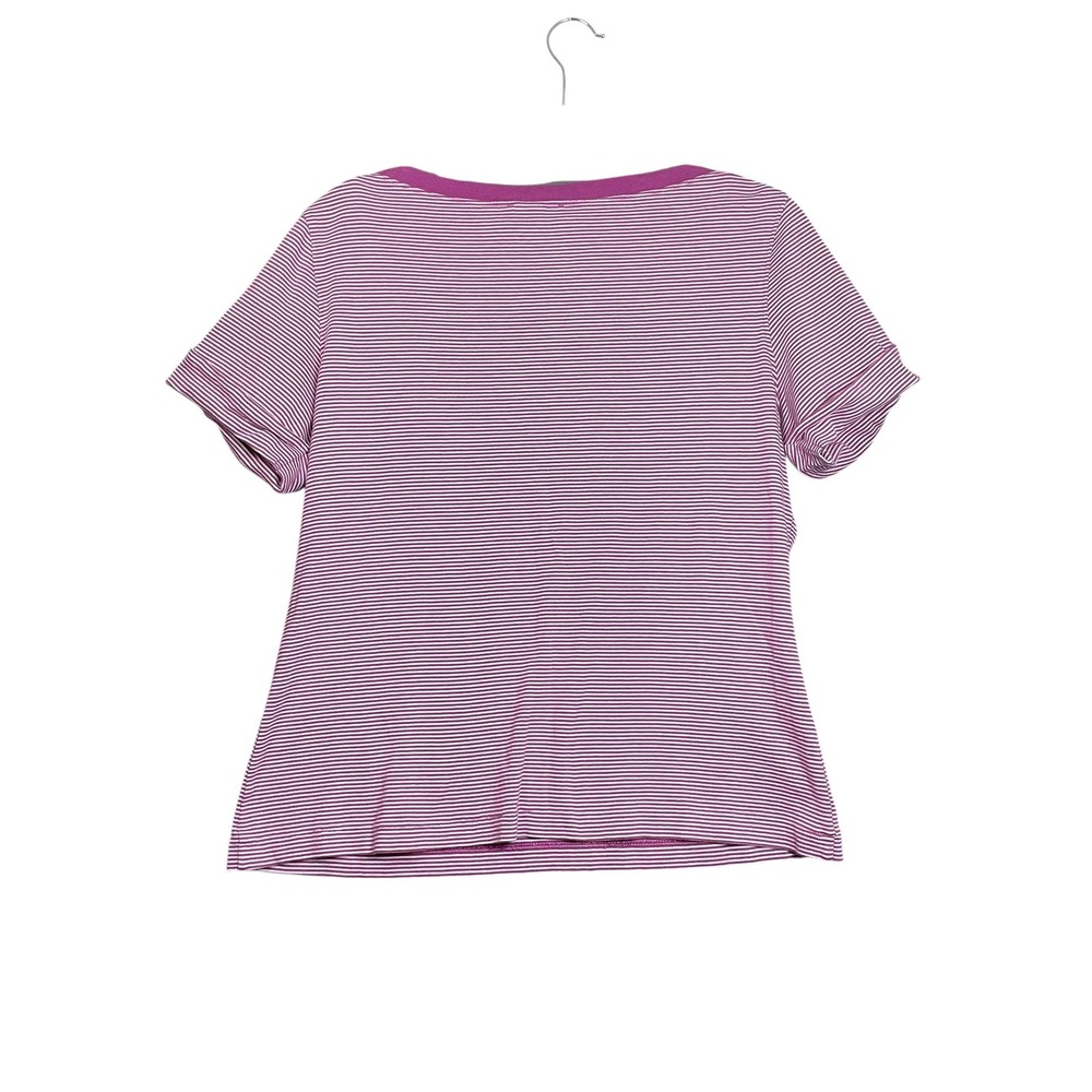 Brooks Brothers 346 Womens Purple White Striped Boat Neck Cotton T-Shirt Large - Picture 2 of 13